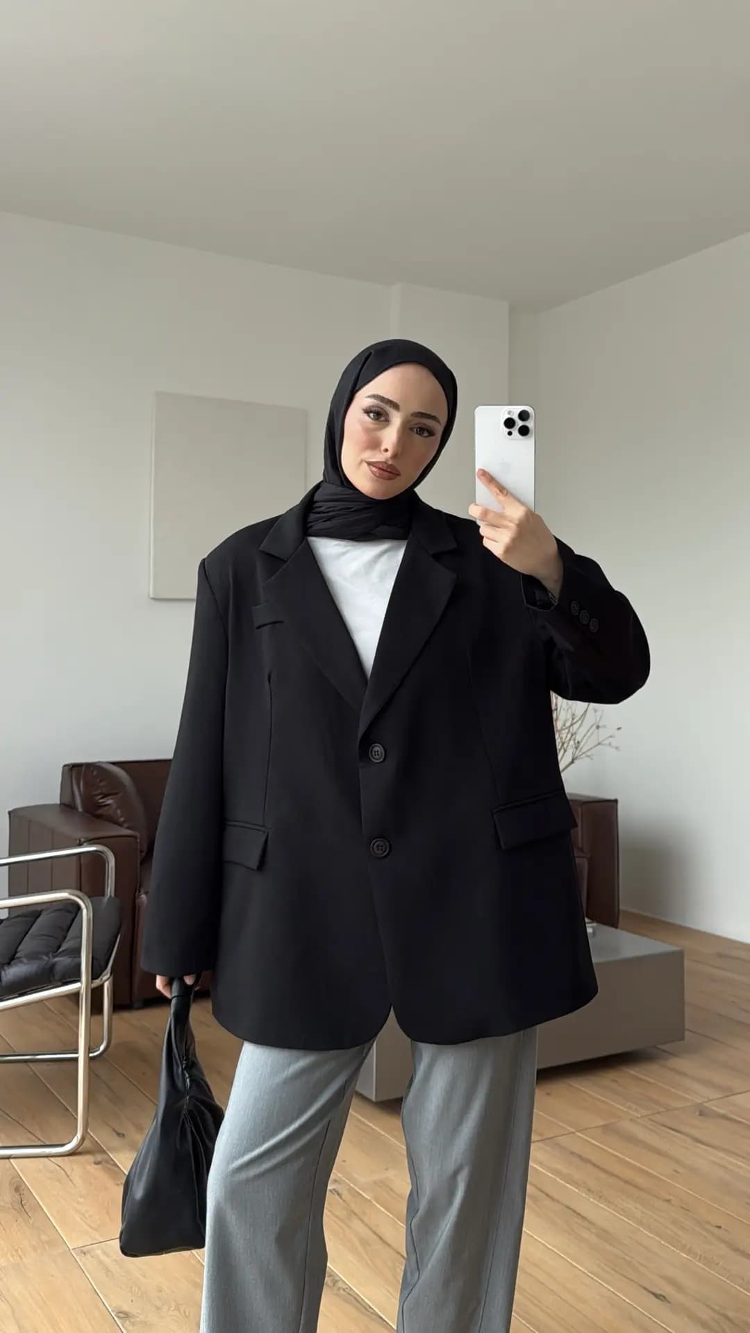 Oversize Çift Düğmeli Ceket Siyah