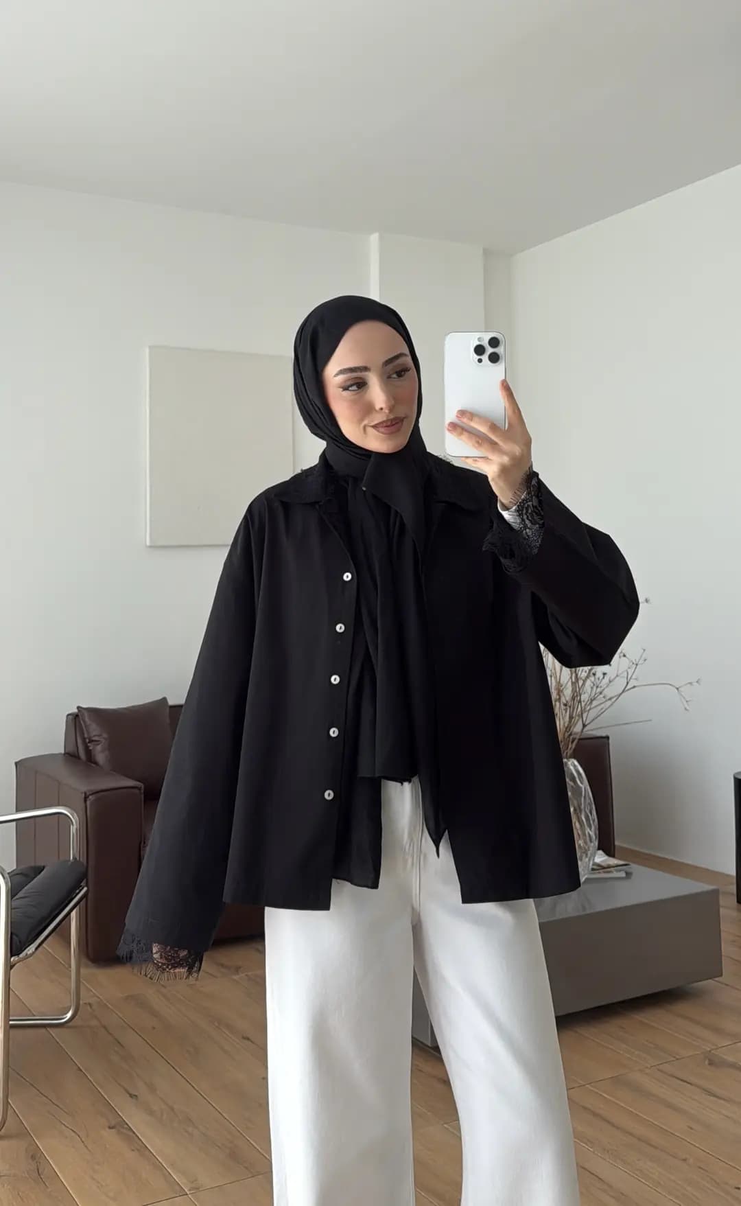 Dantelli Boxfit Gömlek Siyah