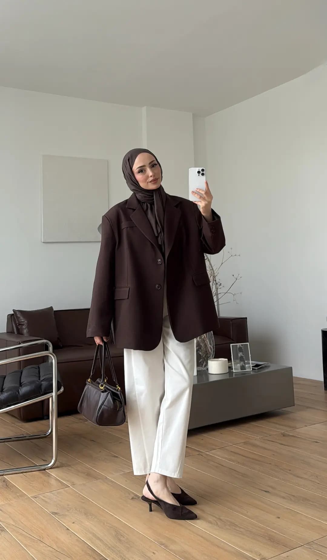 Oversize Keten Ceket Kahve