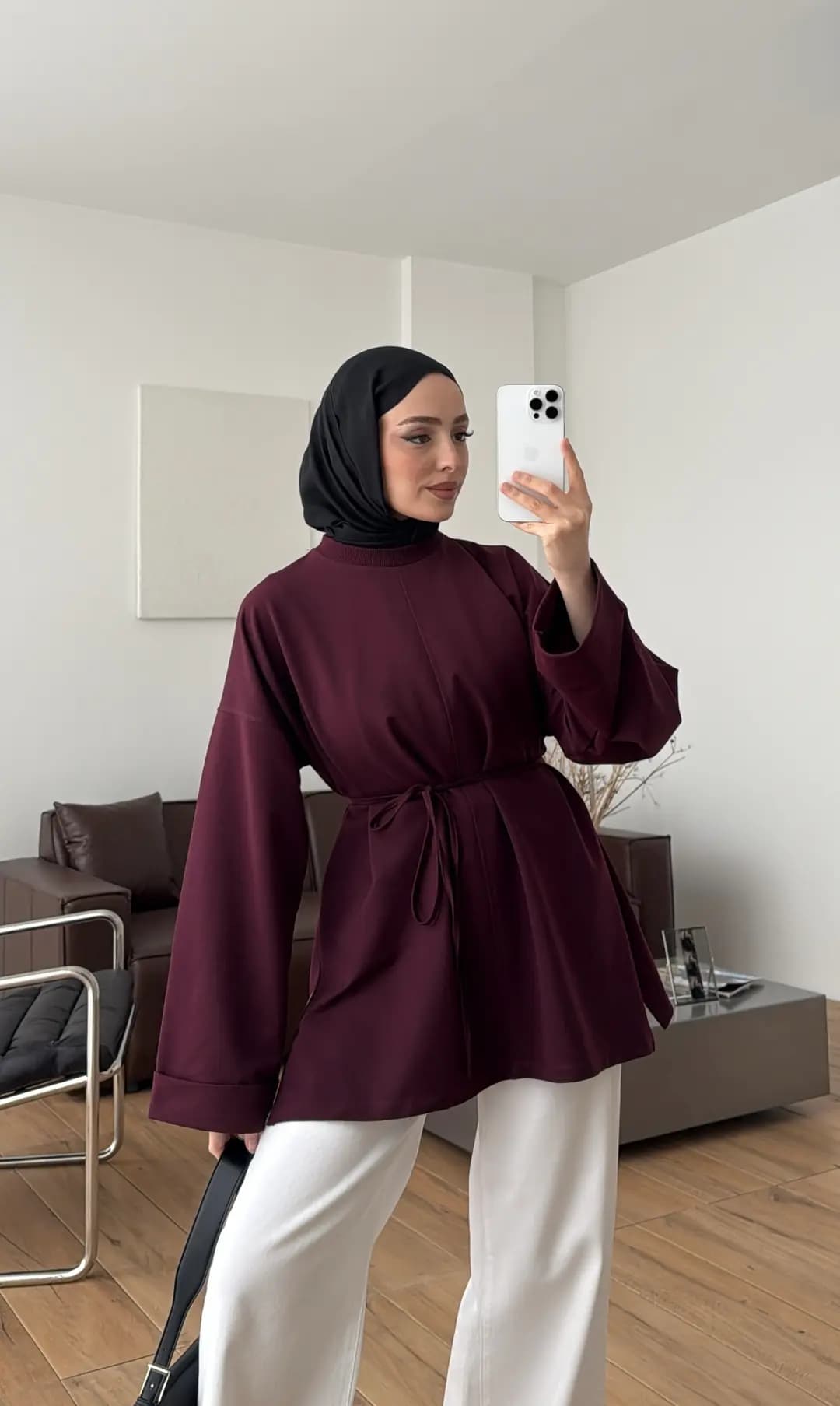 Bağlamalı Yanı Yırtmaç Detay Sweat Bordo