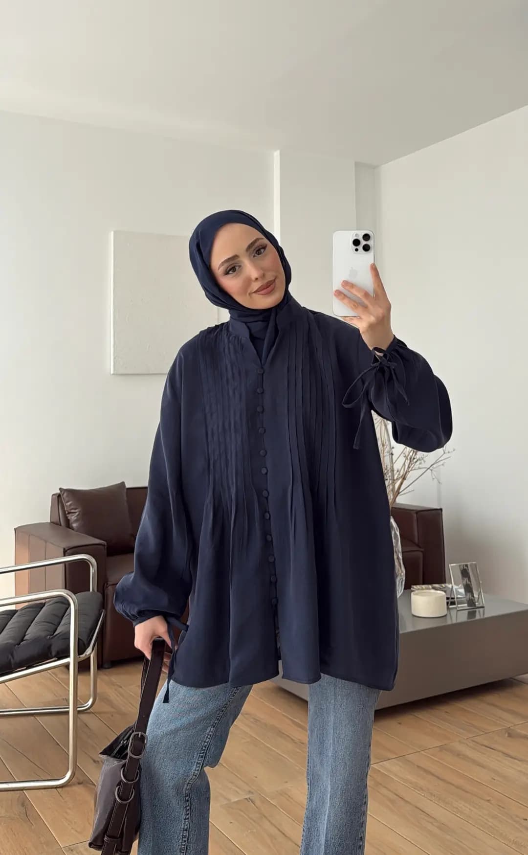 Nervürlü Tensel Tunik Lacivert