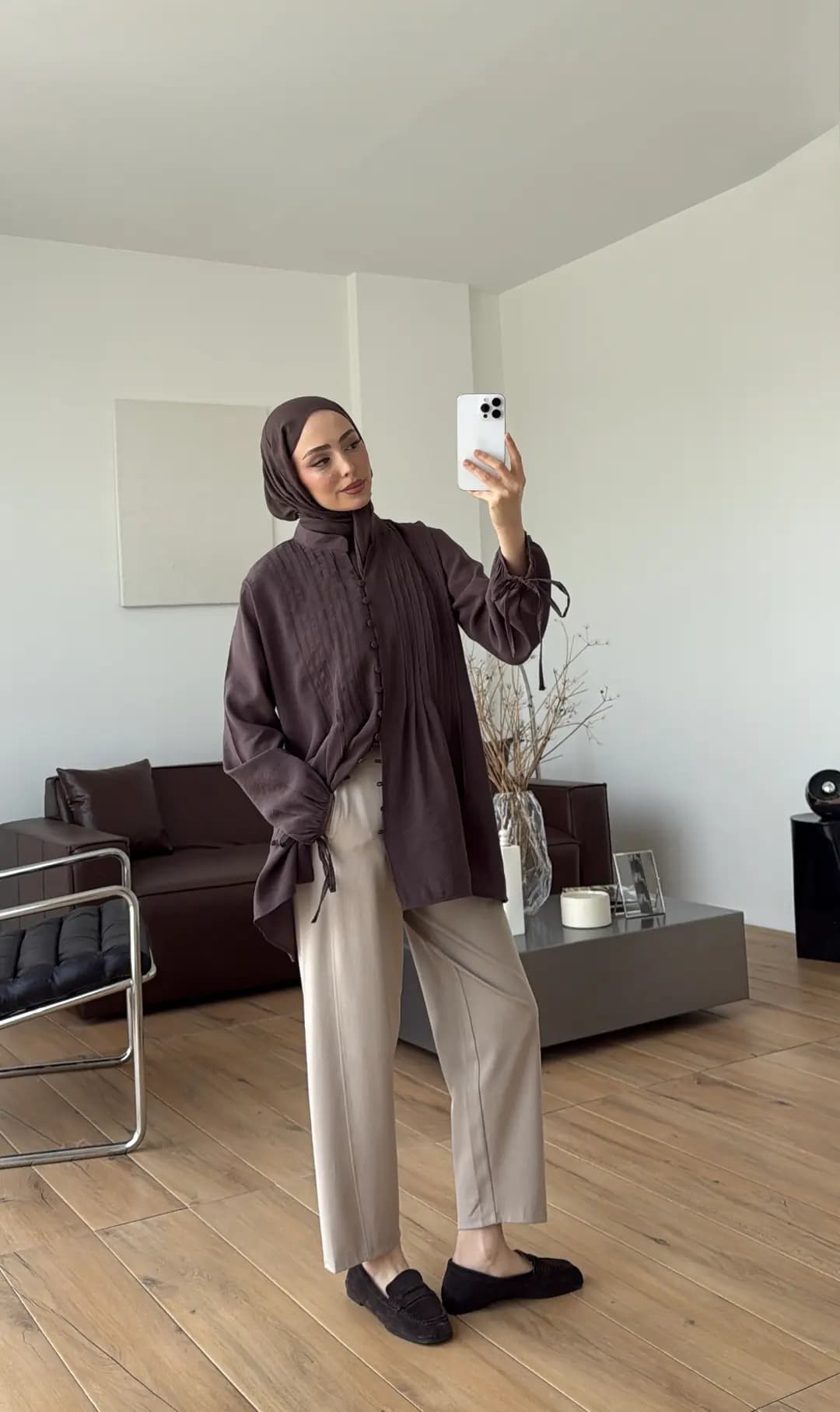 Nervürlü Tensel Tunik Kahve