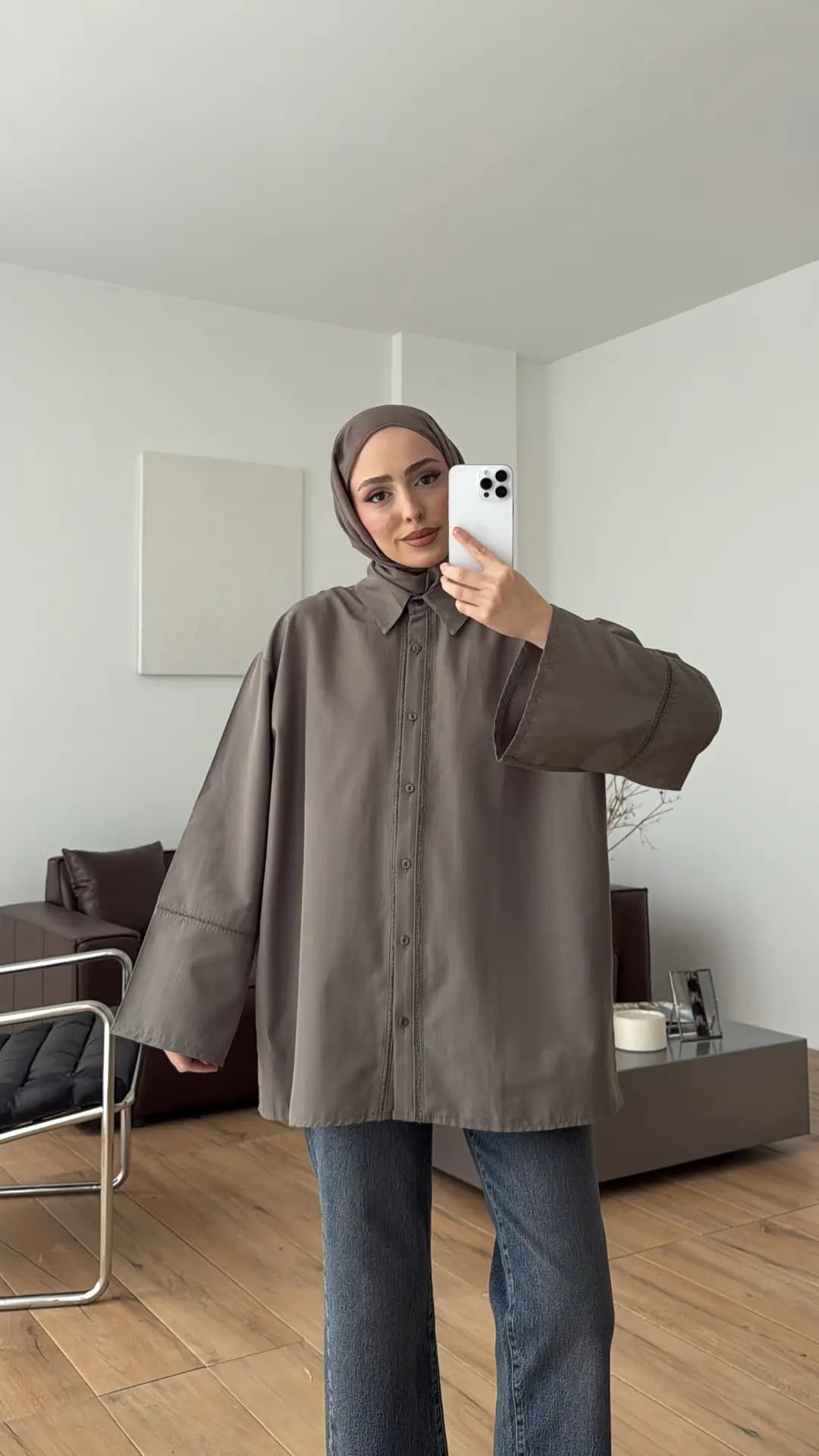 Dantel Geçişli Poplin Gömlek Haki