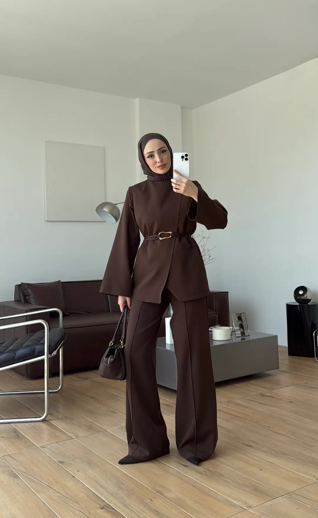 Ön Detaylı Pantolon Takım Kahve
