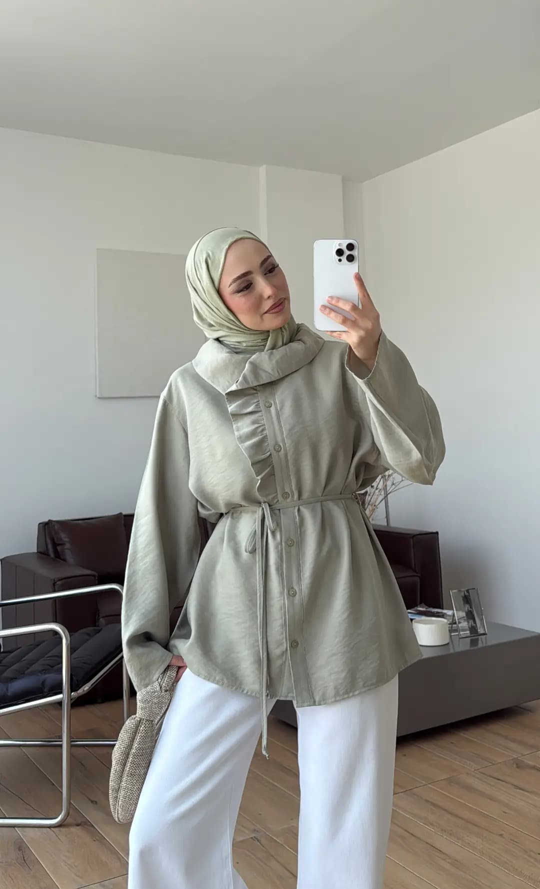 Fırfır Detay Gömlek Mint