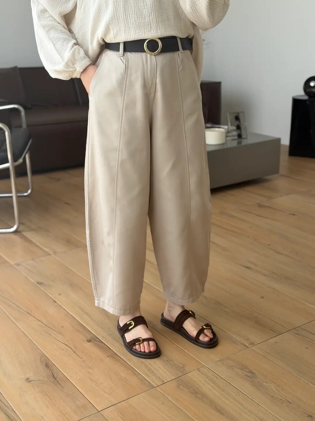 Baggy Kemerli Pantolon Taş