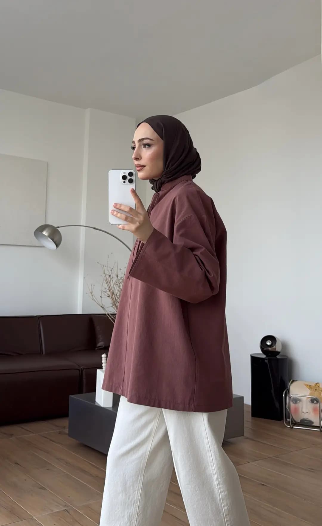Yakası Bağlamalı Keten Bluz Kiremit