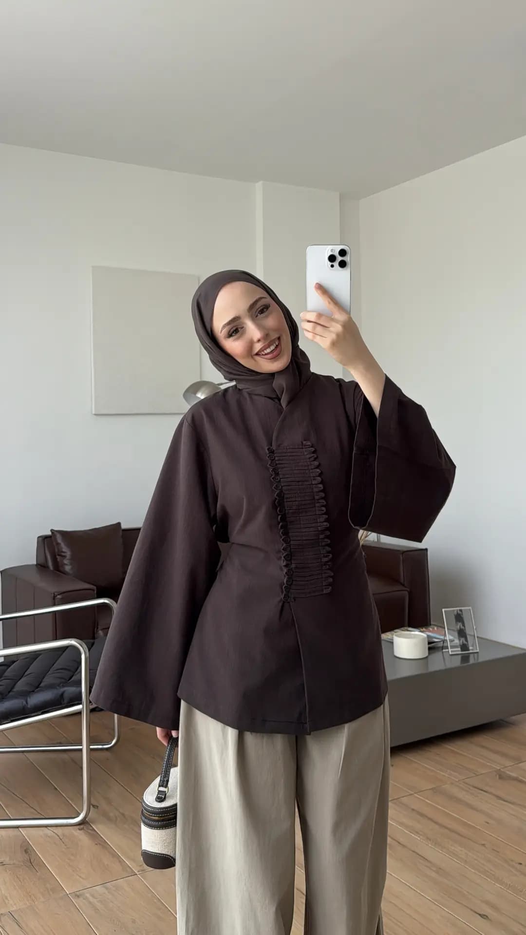Vera Tasarım Keten Bluz Kahve