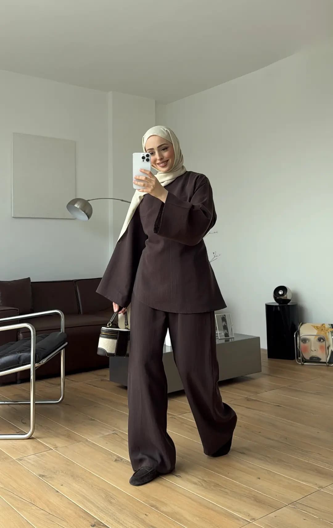 Pervazlı Arkadan Bağcıklı Takım Kahve