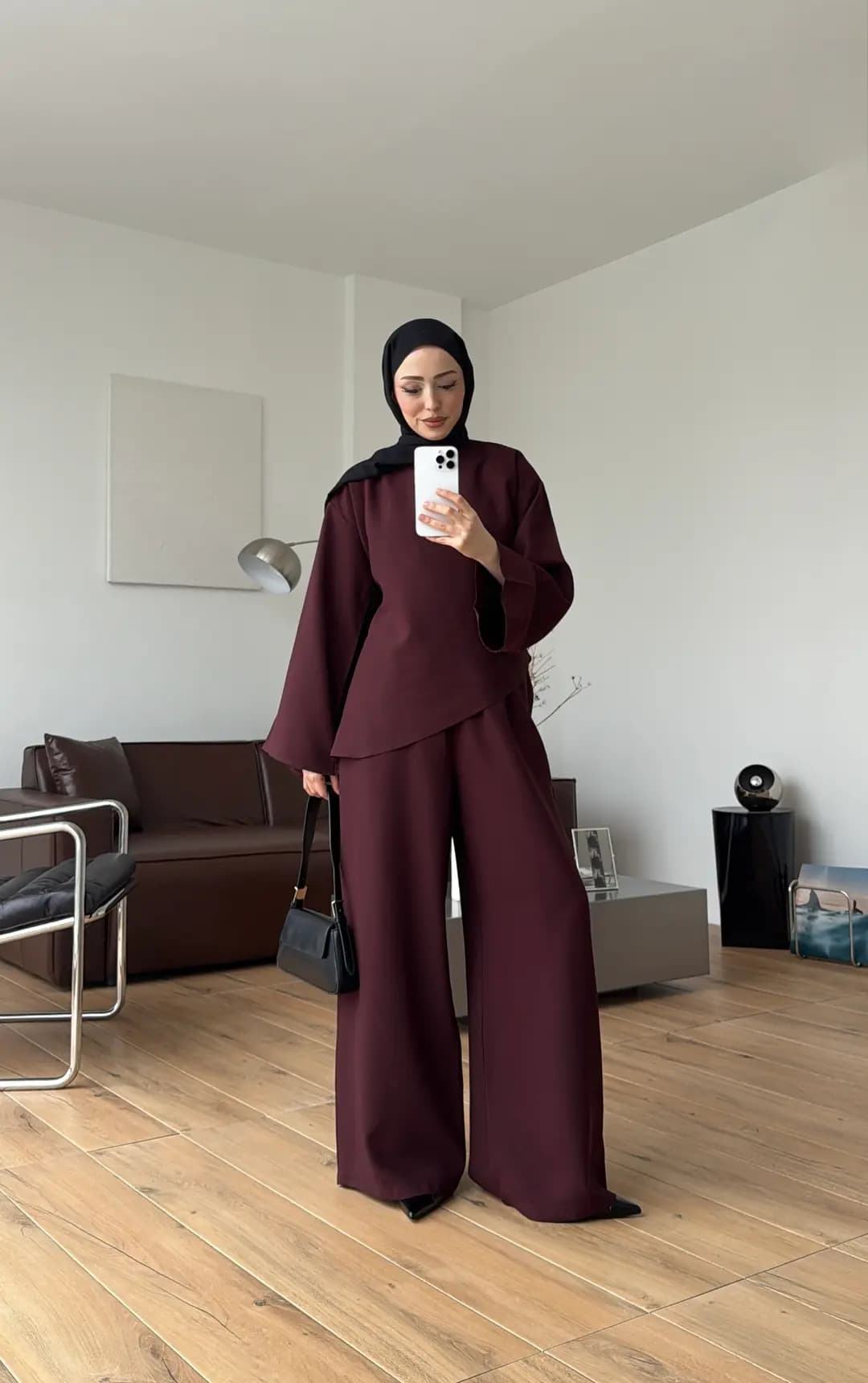 Asimetrik Kesim Takım Bordo
