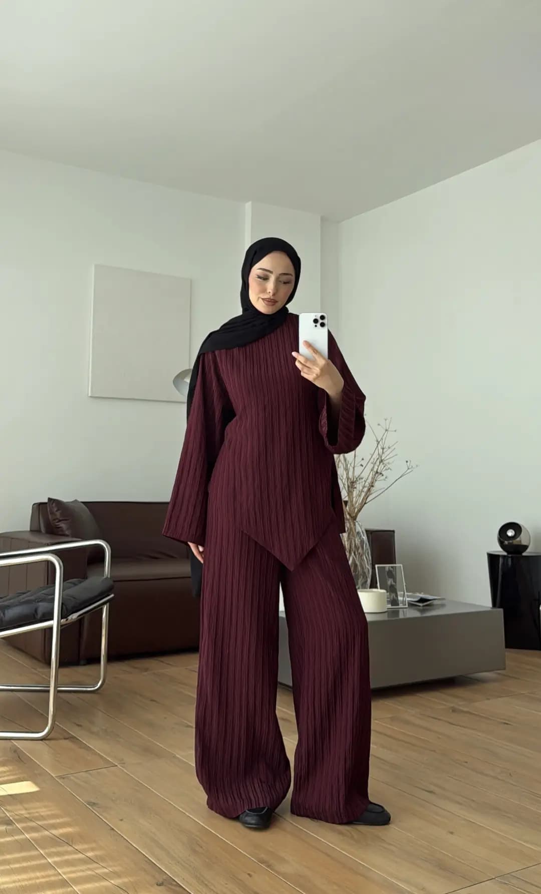 Çizgili Tunikli Takım Bordo
