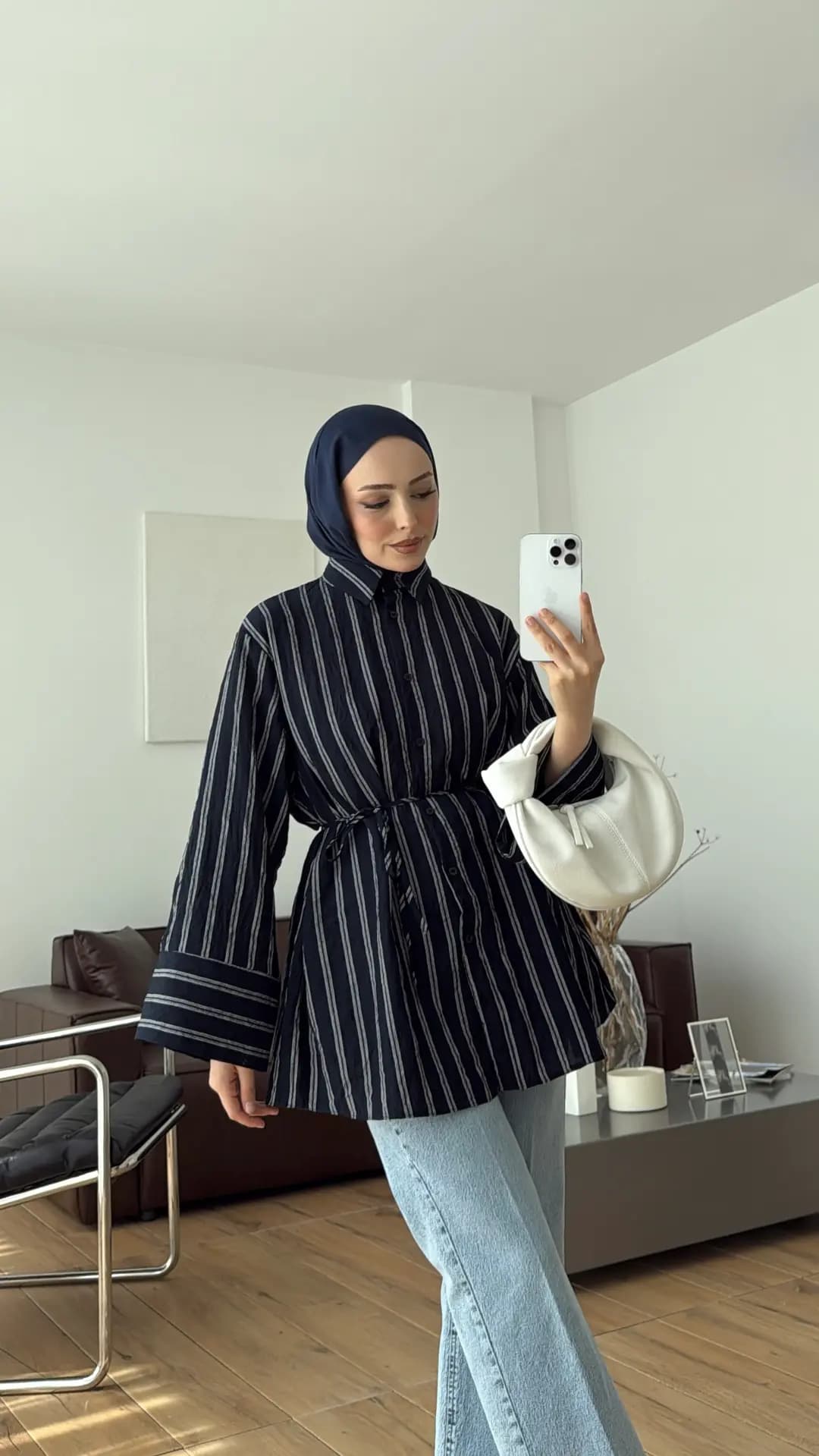Çizgili Bağlamalı Gömlek Lacivert