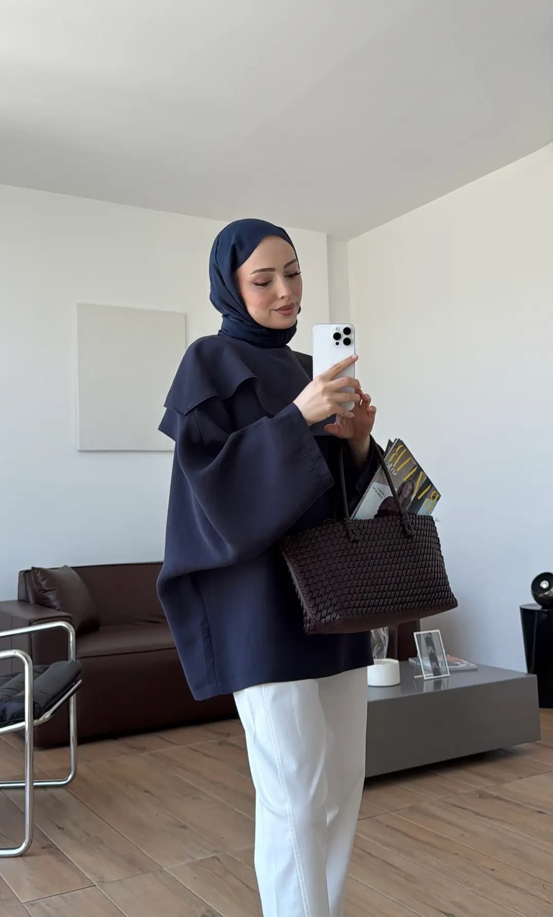 Yarasa Kol Şallı Bluz Lacivert