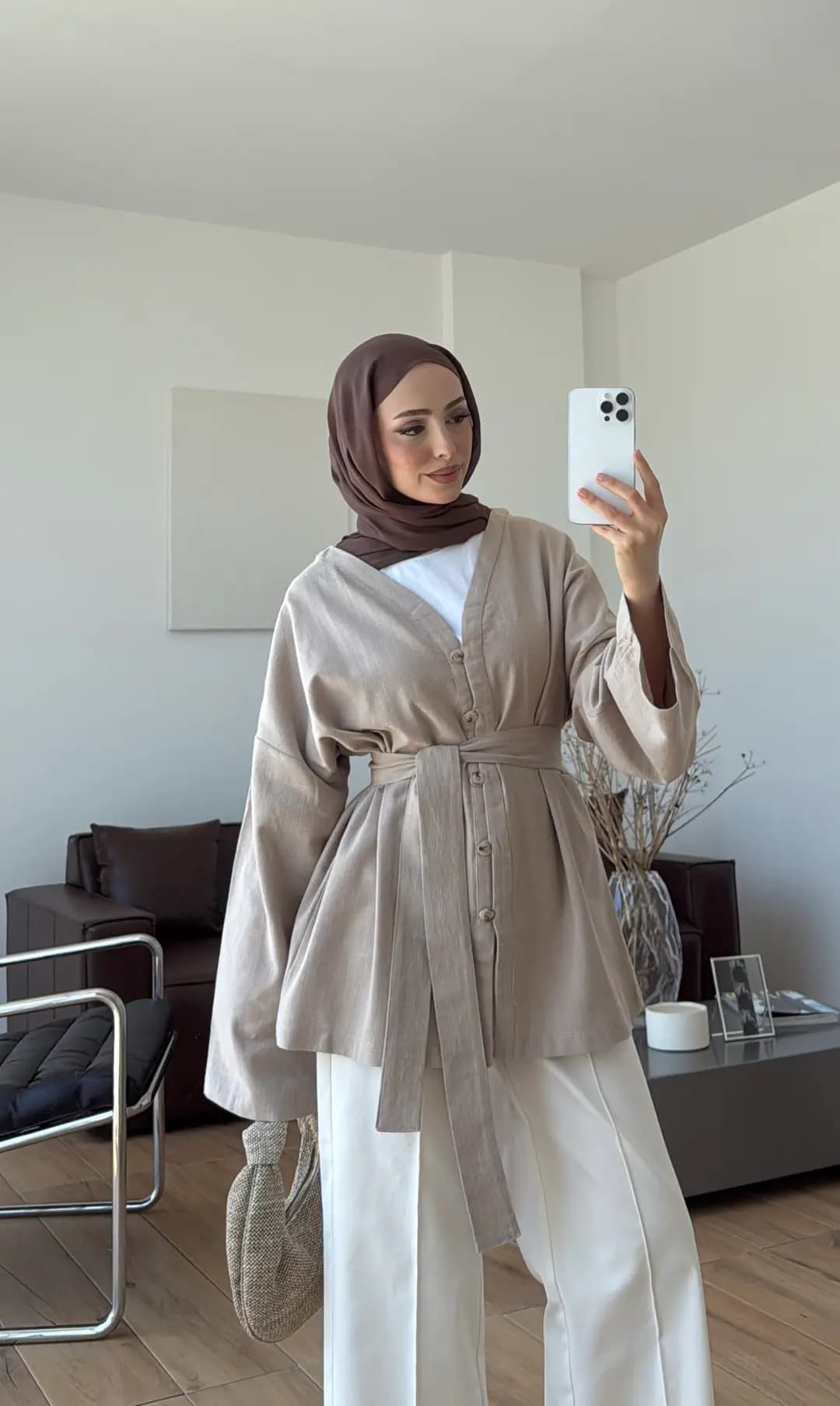 Linen Kuşaklı Kimono Bej