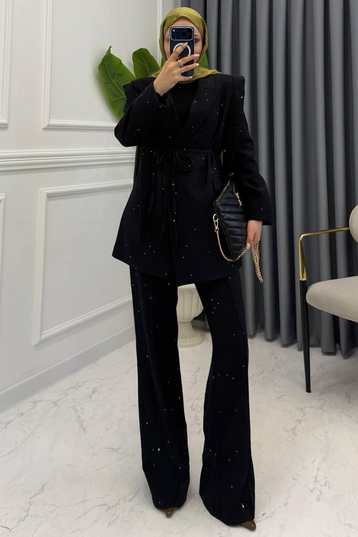 PREMİUM PUL DETAY TAKIM SİYAH