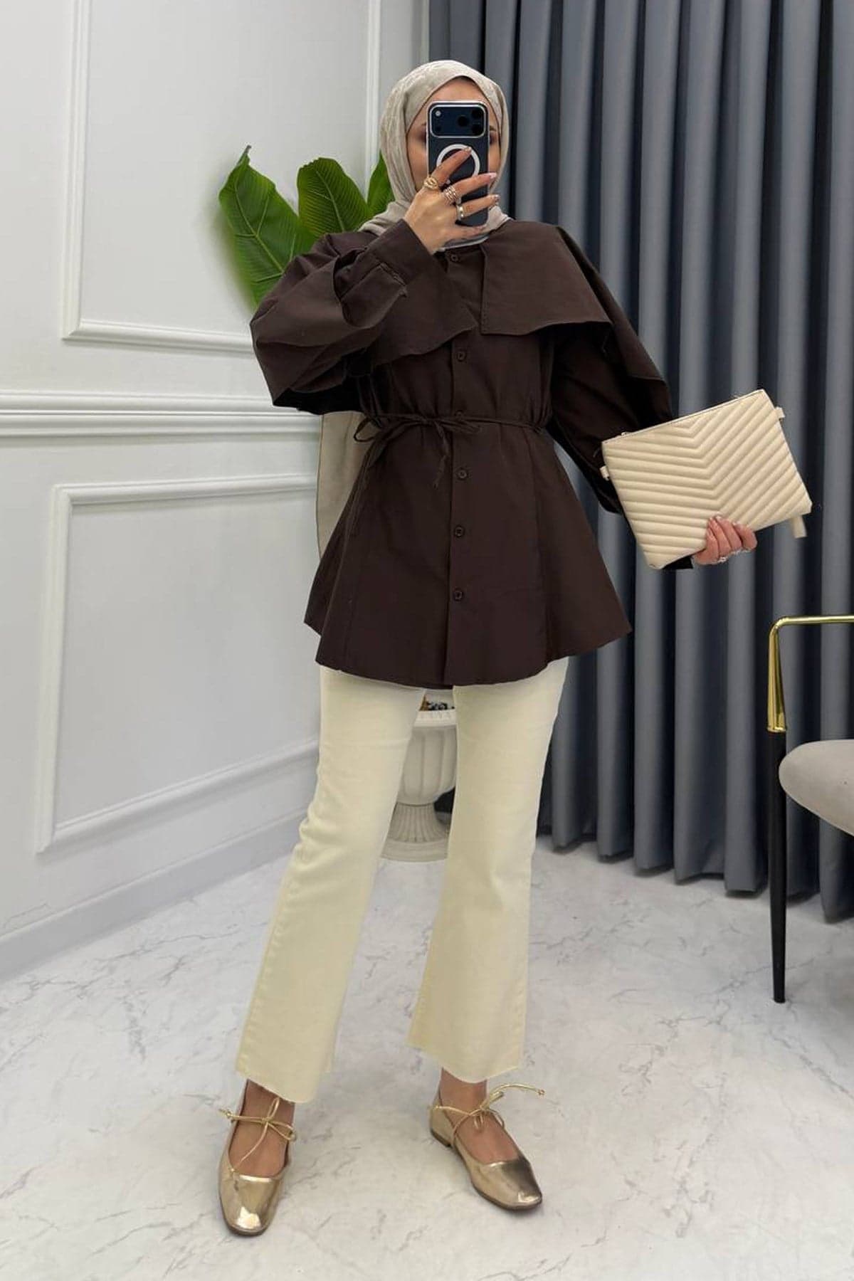 HİVA PELERİN GÖMLEK KAHVE