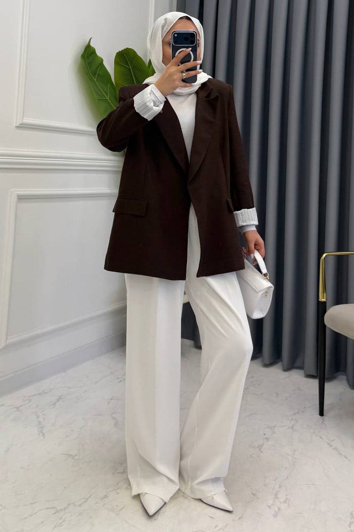 KETEN BLAZER CEKET KAHVE