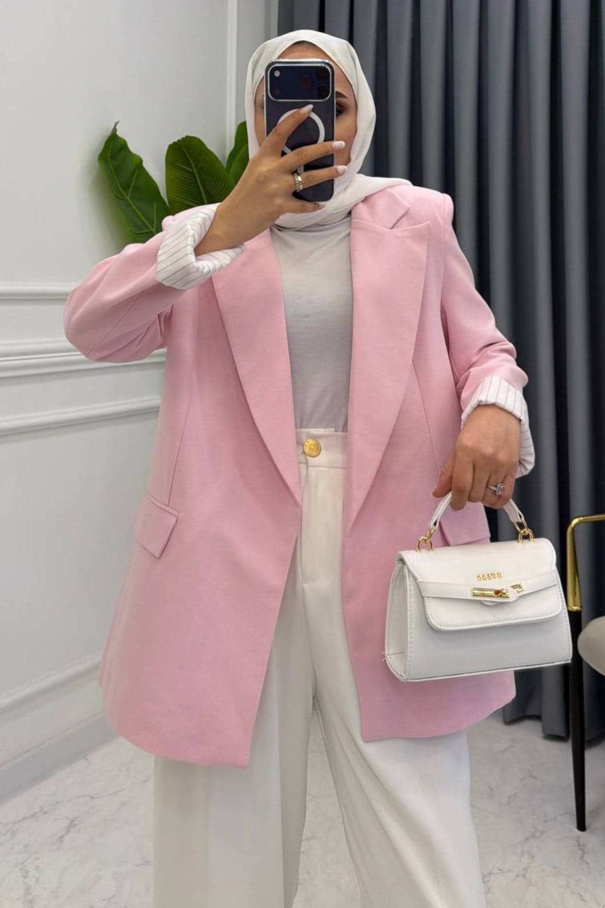 KETEN BLAZER CEKET PEMBE