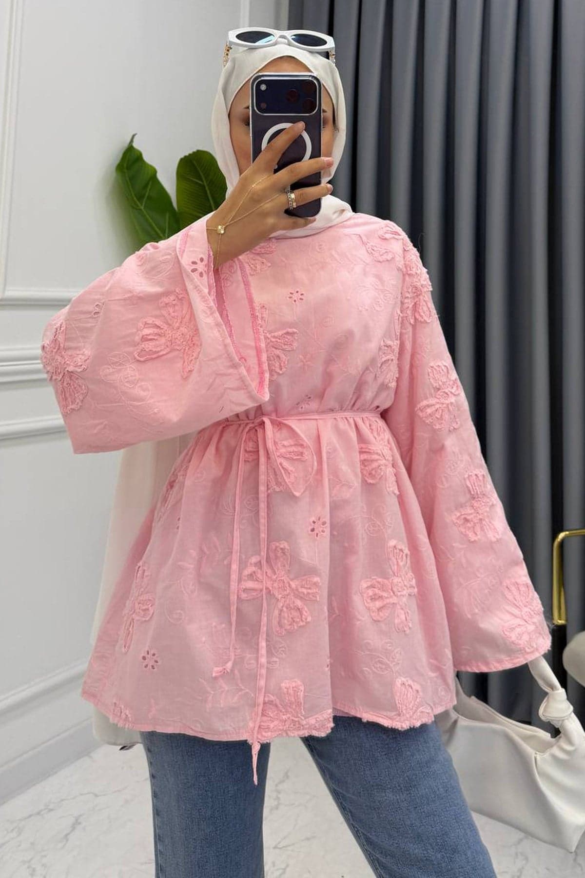 GÜPÜR DETAY TUNİK PEMBE